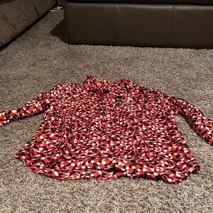 J. Crew Red and Black Geometric Blouse
